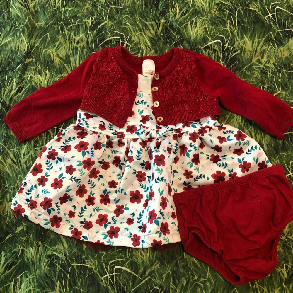Baby Girl Dress w/matching sweater 3-6 M